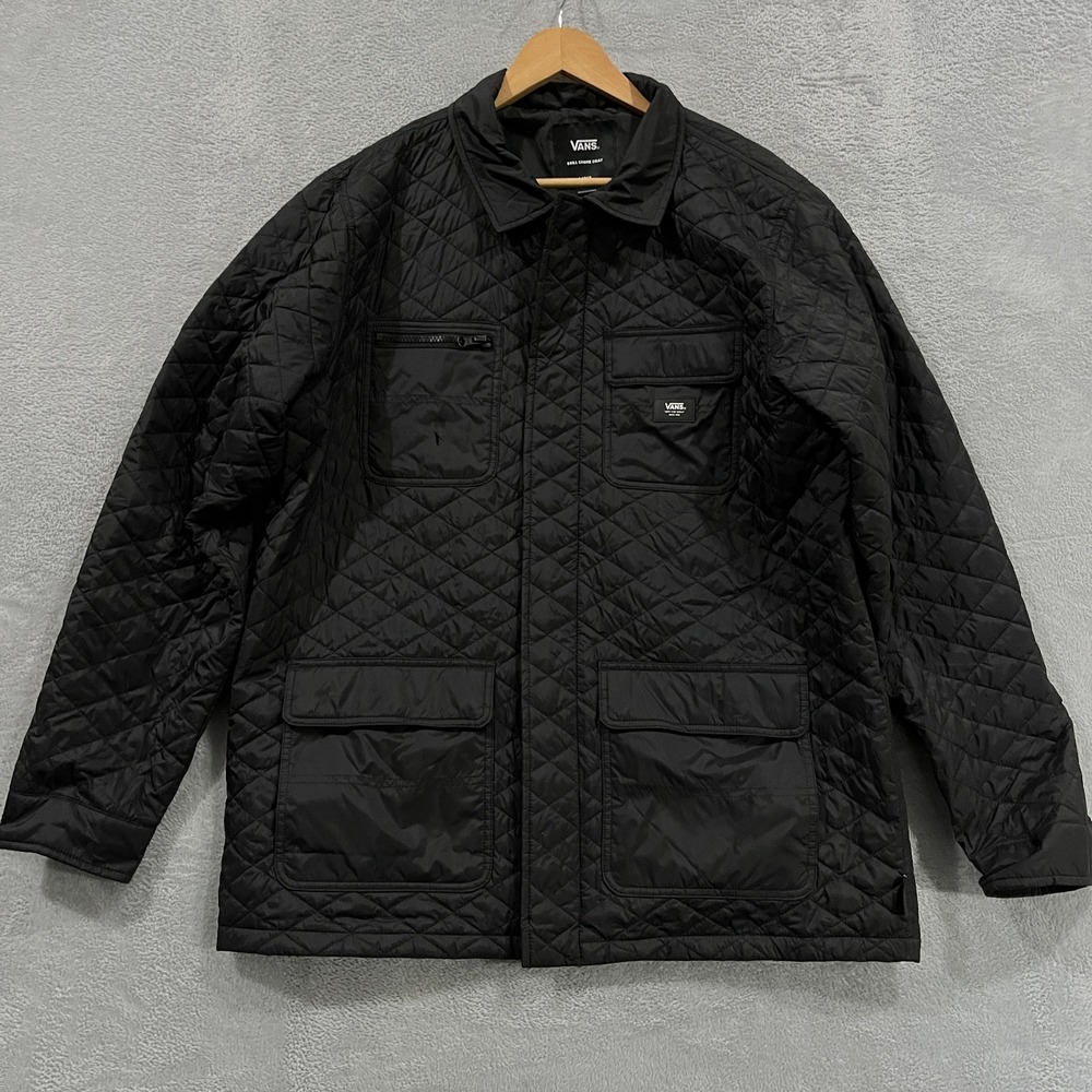 Vans Drill Chore Coat Mens L Black Quilted Utility Long Sleeve Snap Inside Zip